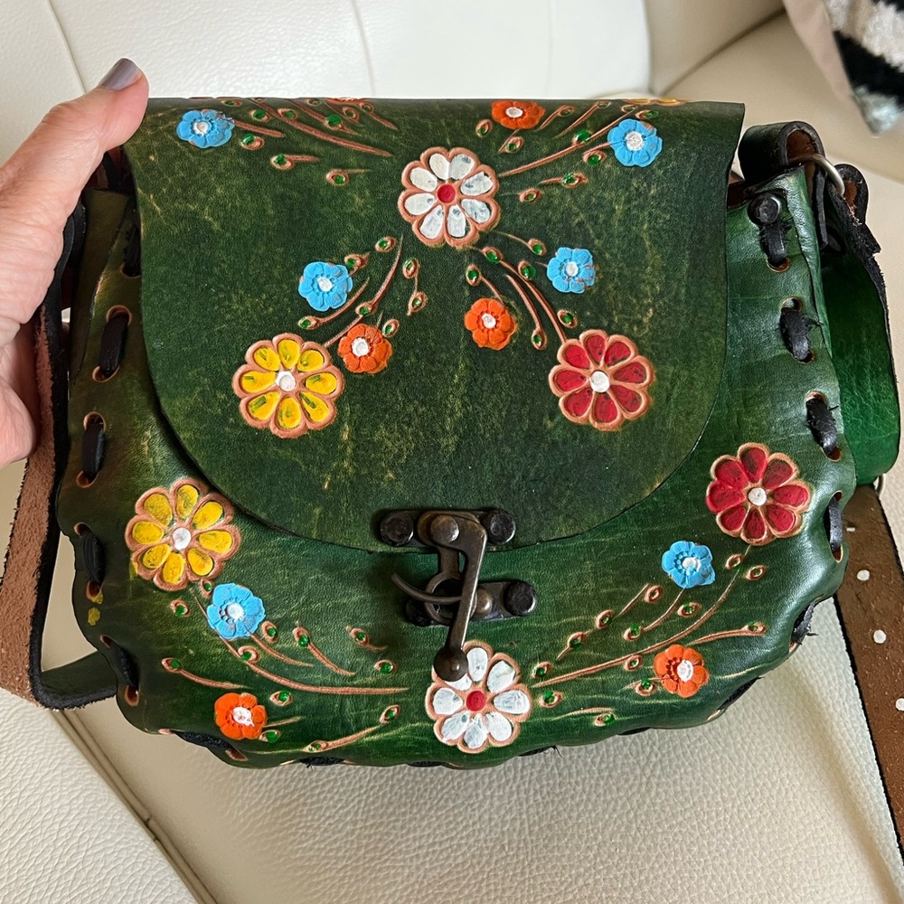 Hand tooled leather shoulder/crossbody bag